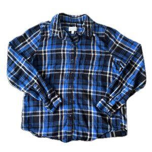 Lucky Brand Plaid Button-Down Shirt Blue & Black One Pocket Size S